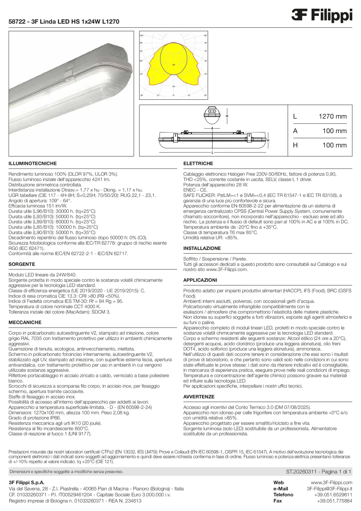 58722 - 3F Linda LED HS 1x24W L1270 - Datasheet - it