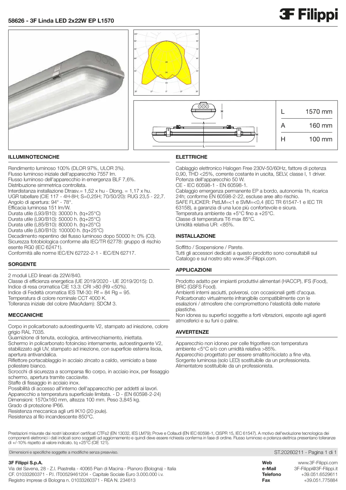 58626 - 3F Linda LED 2x22W EP L1570 - Datasheet - it