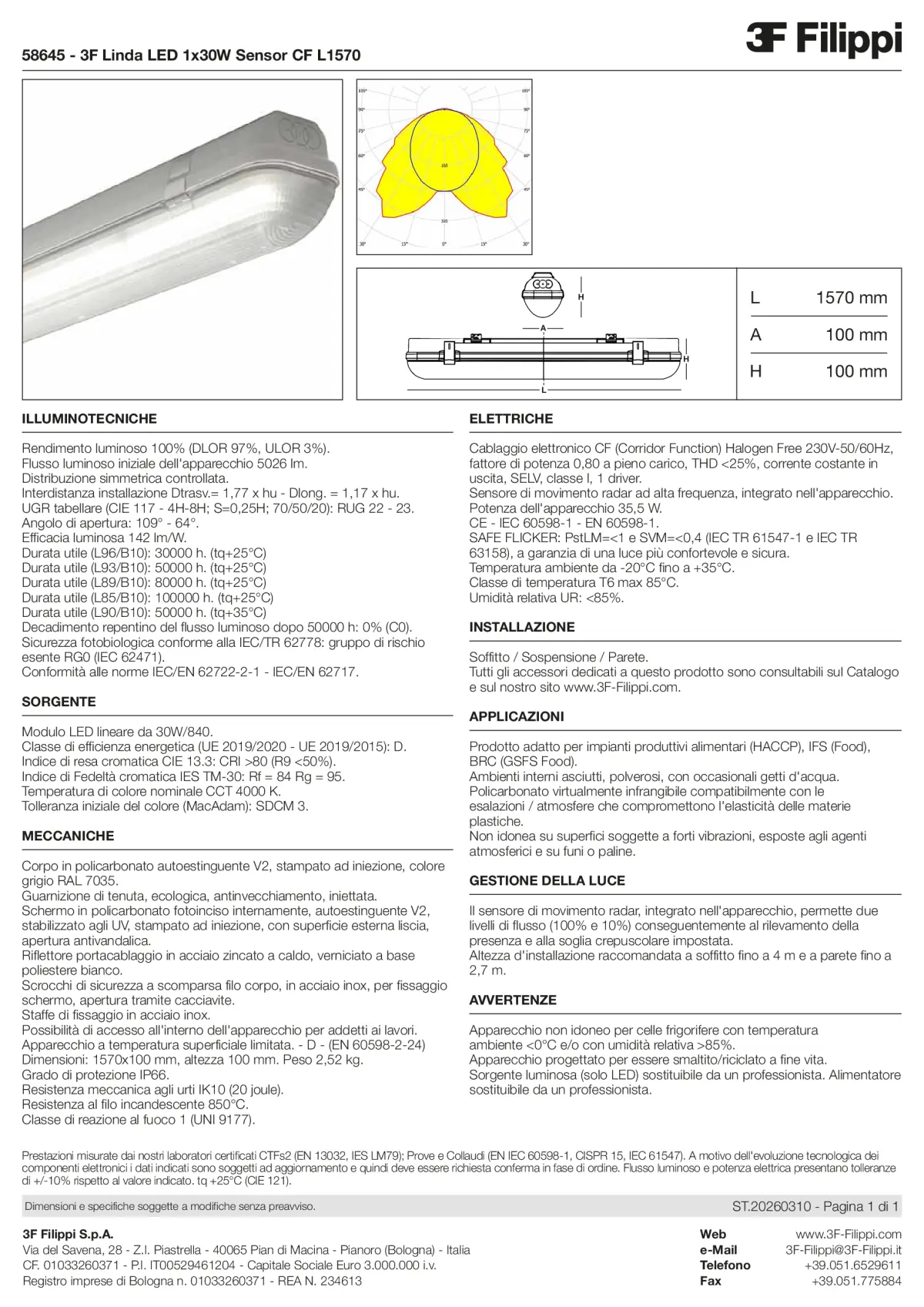 58645 - 3F Linda LED 1x30W Sensor CF L1570 - Datasheet - it