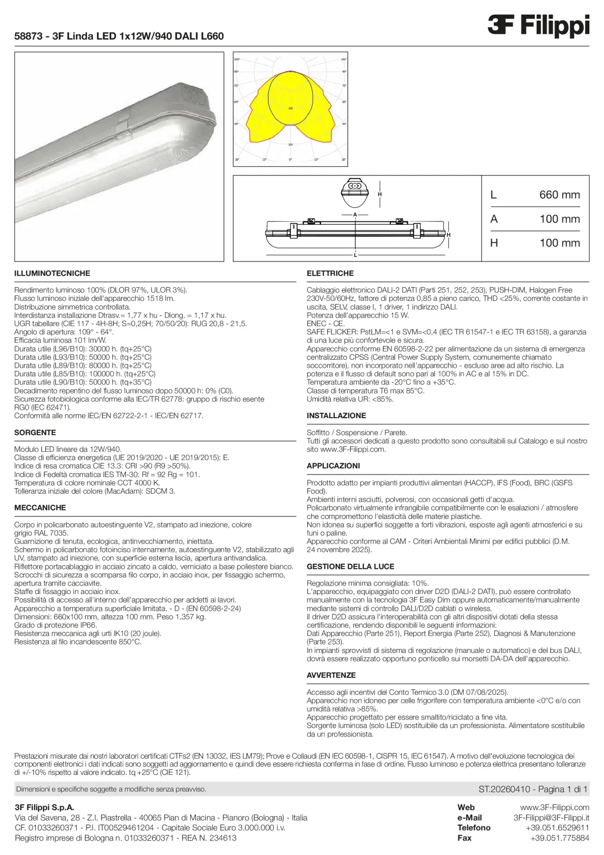 58873 - 3F Linda LED 1x12W-940 DALI L660 - Datasheet - it