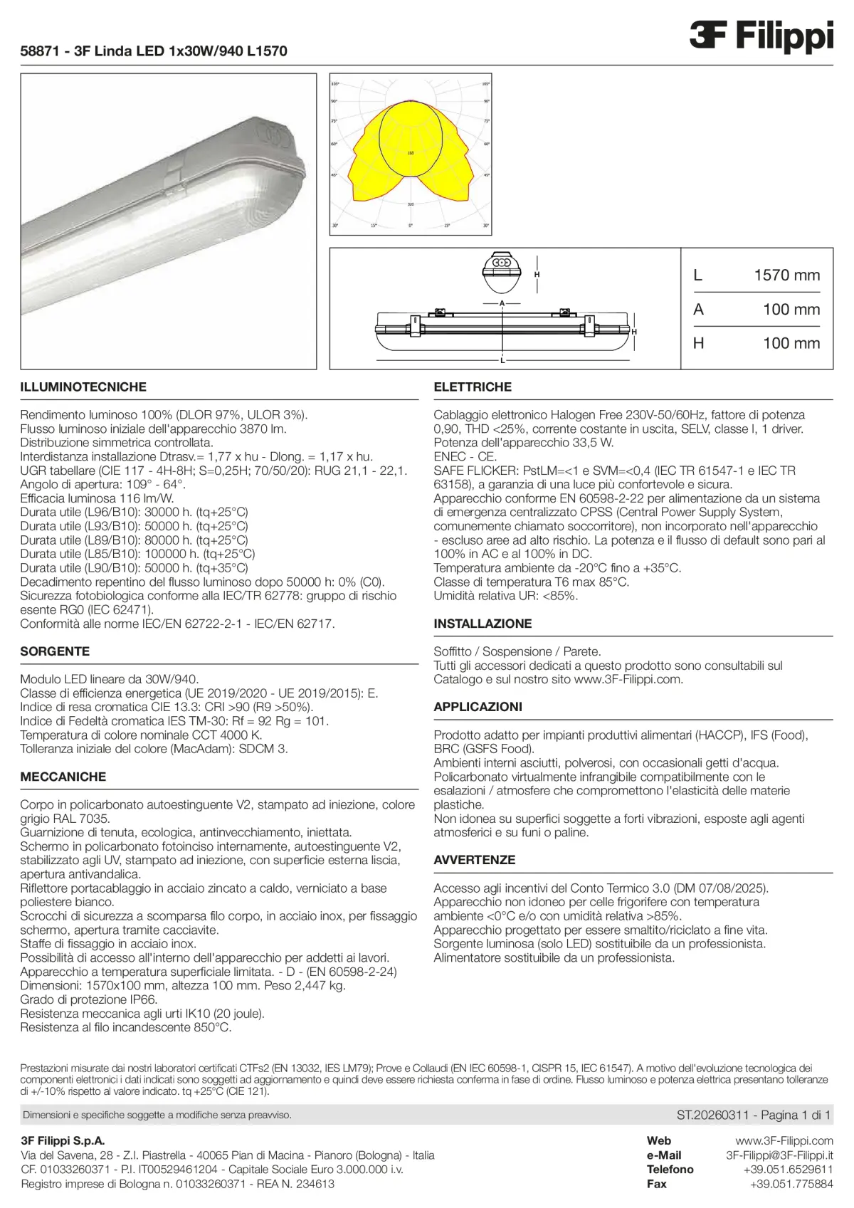 58871 - 3F Linda LED 1x30W-940 L1570 - Datasheet - it