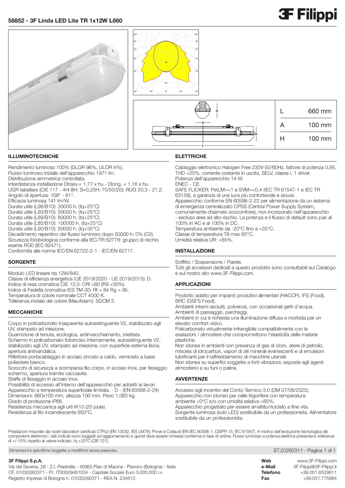 58852 - 3F Linda LED Lite TR 1x12W L660 - Datasheet - it