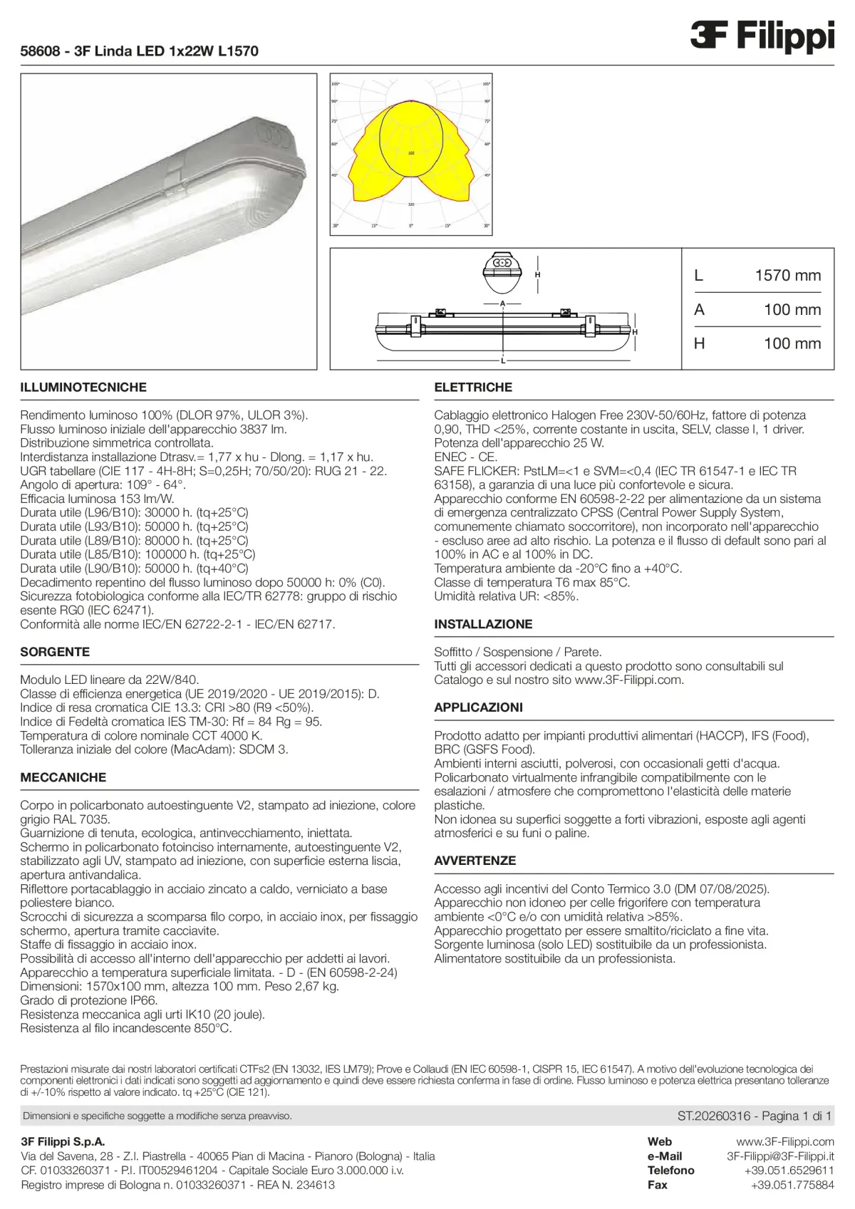 58608 - 3F Linda LED 1x22W L1570 - Datasheet - it