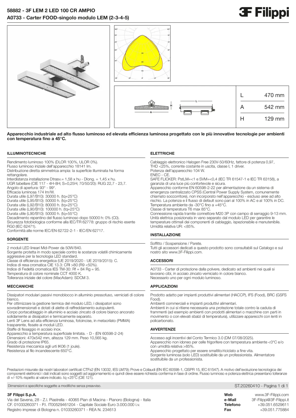 58882+A0733 - 3F LEM 2 LED 100 CR AMPIO + FOOD - Datasheet - it
