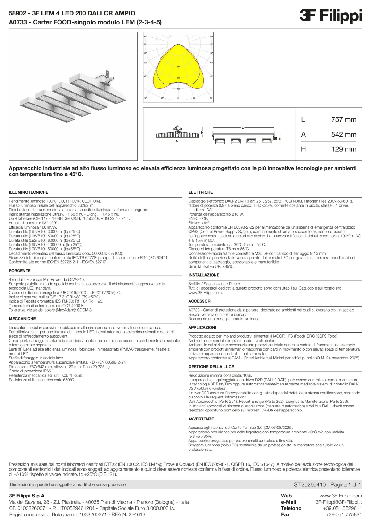 58902+A0733 - 3F LEM 4 LED 200 DALI CR AMPIO + FOOD - Datasheet - it