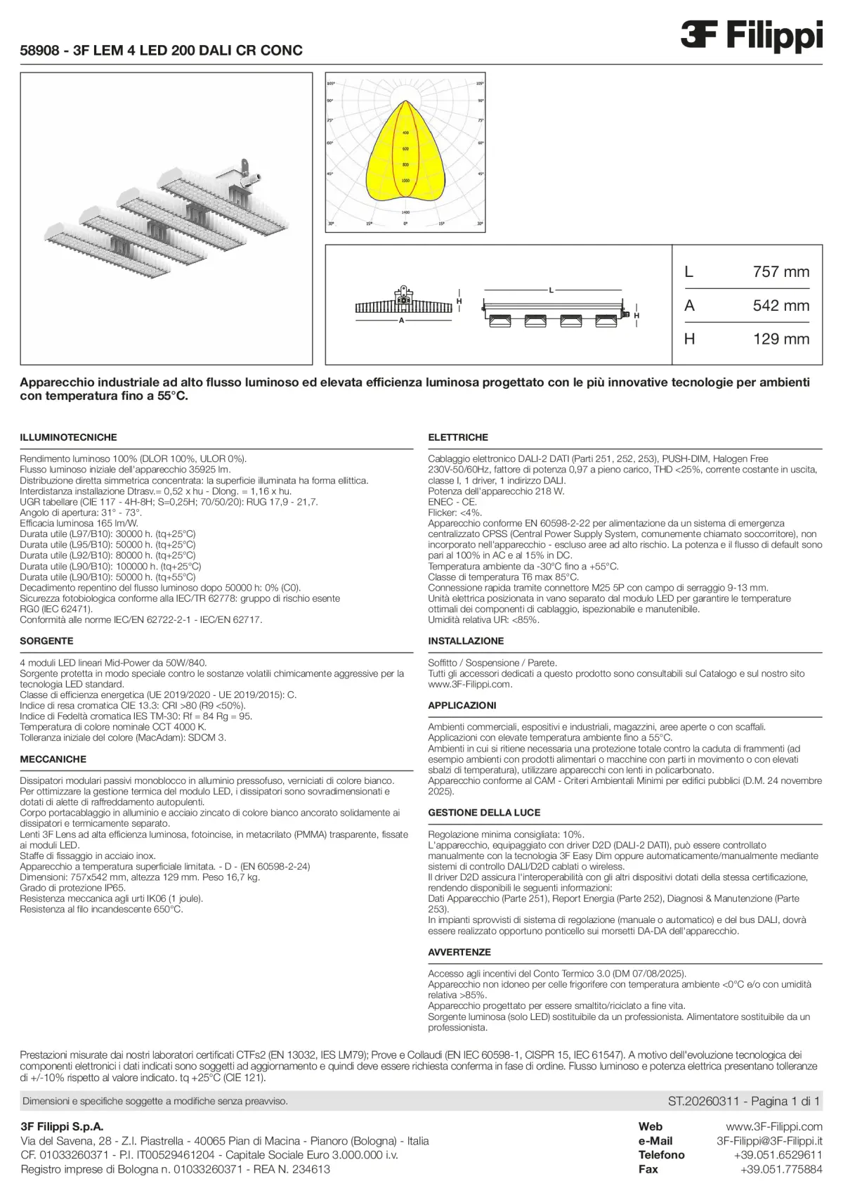 58908 - 3F LEM 4 LED 200 DALI CR CONC - Datasheet - it
