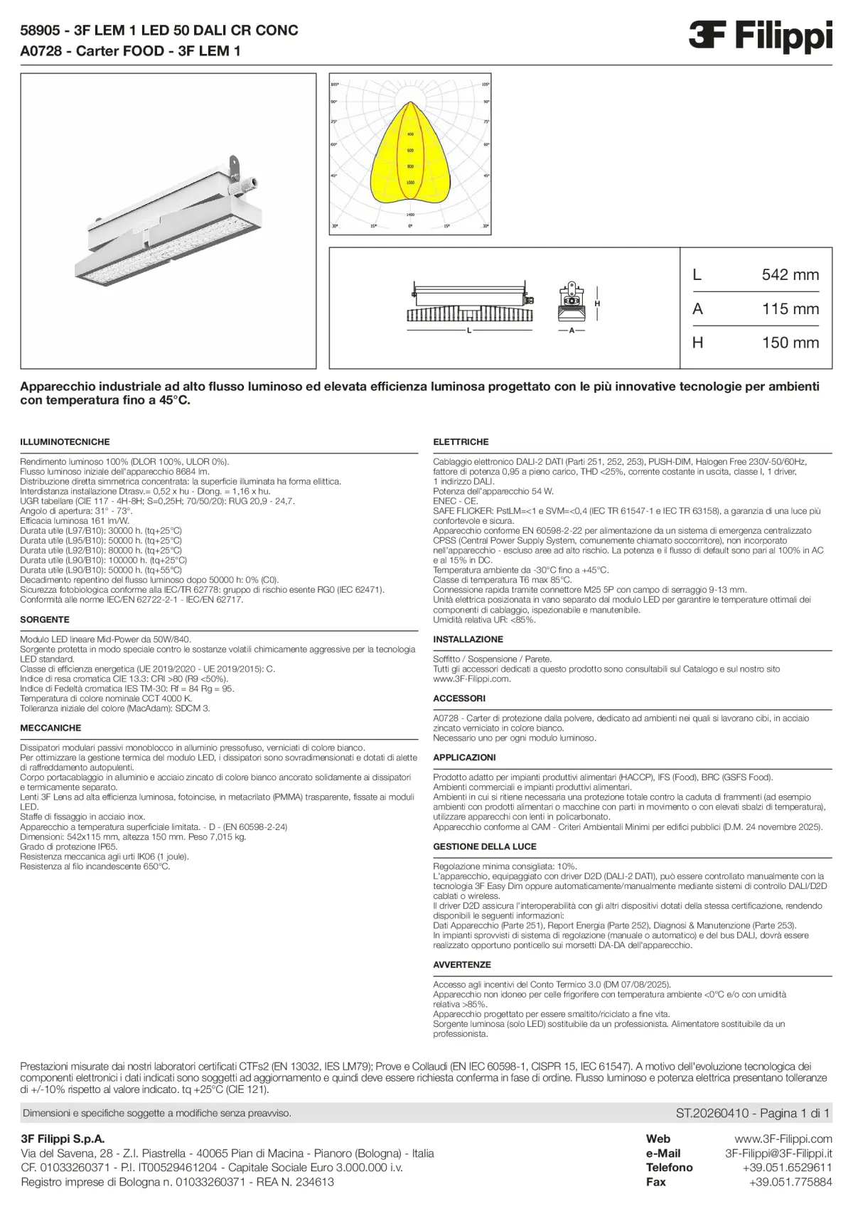 58905+A0728 - 3F LEM 1 LED 50 DALI CR CONC + FOOD - Datasheet - it