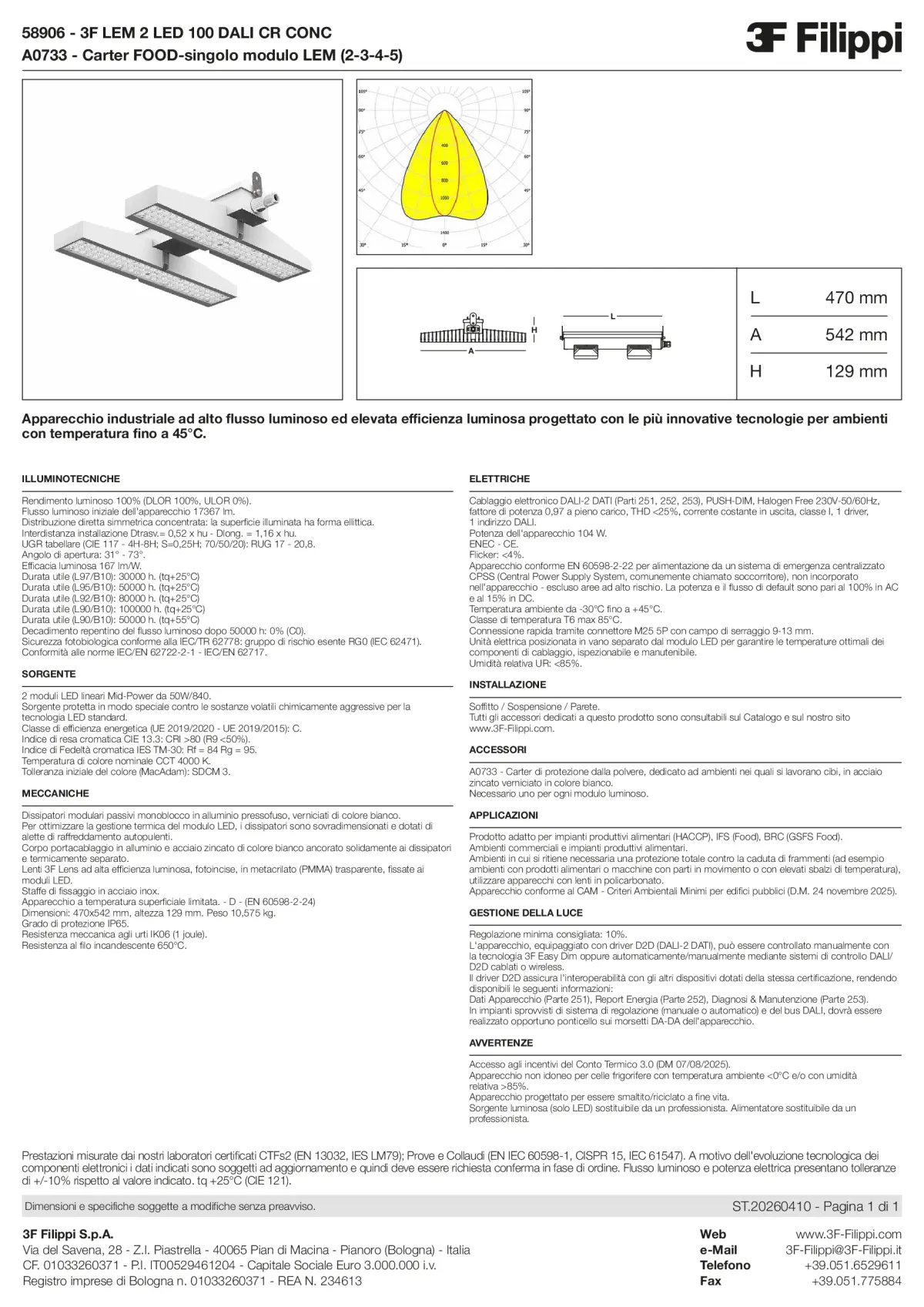 58906+A0733 - 3F LEM 2 LED 100 DALI CR CONC + FOOD - Datasheet - it