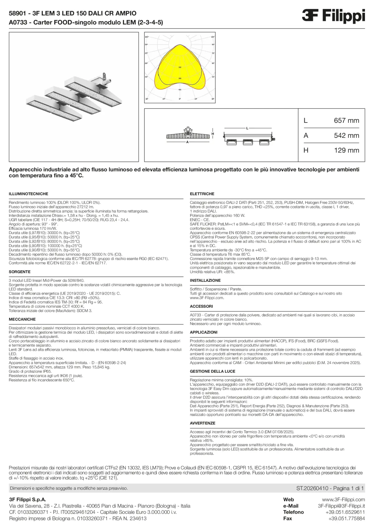 58901+A0733 - 3F LEM 3 LED 150 DALI CR AMPIO + FOOD - Datasheet - it