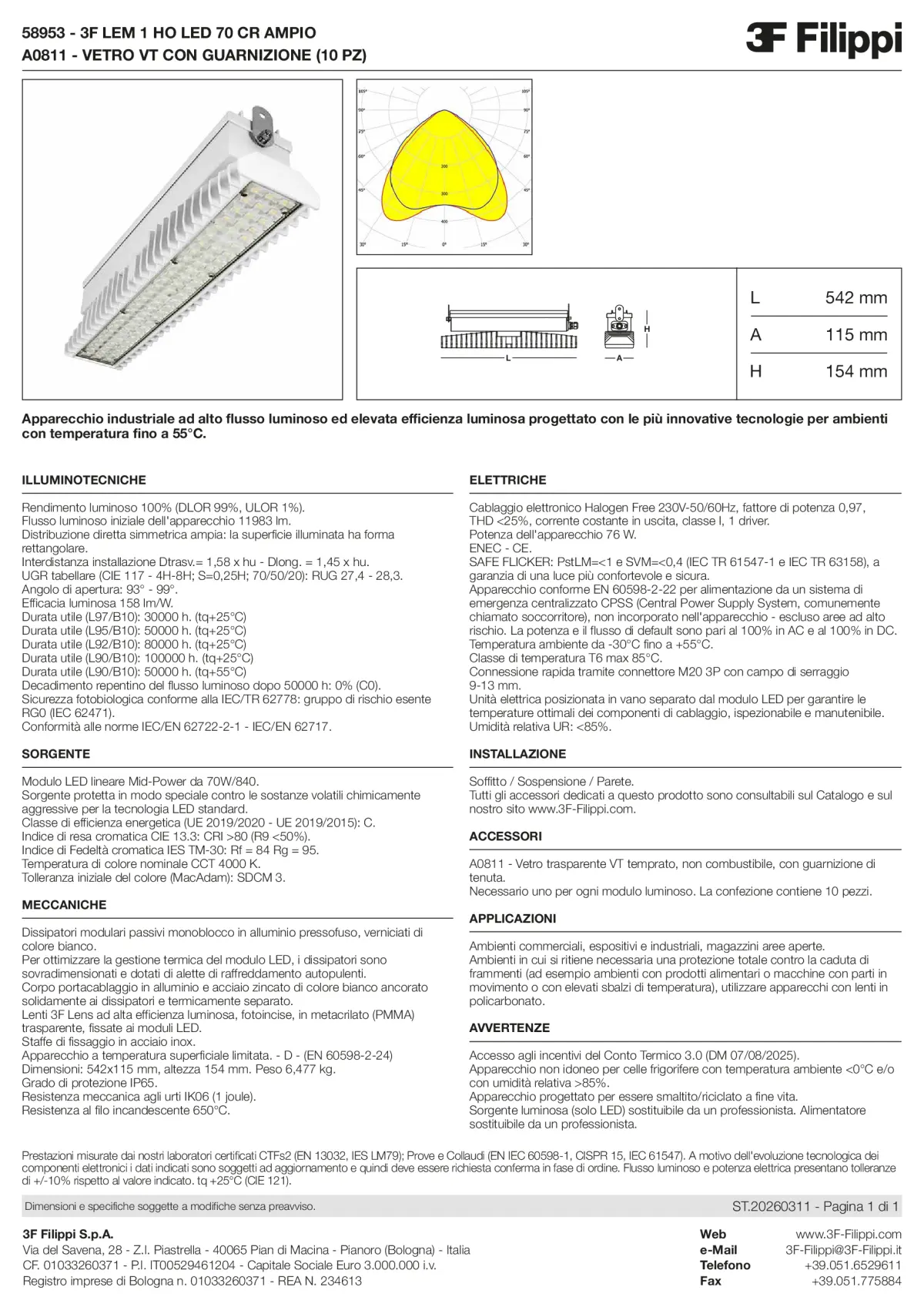 58953+A0811 - 3F LEM 1 HO LED 70 CR AMPIO + VT - Datasheet - it