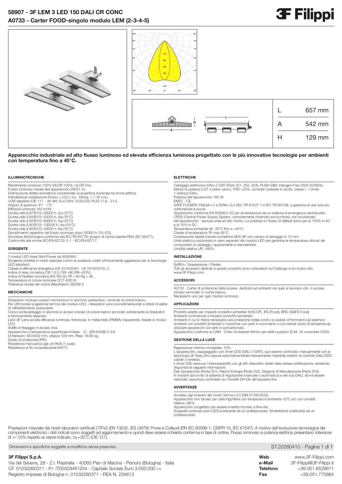 58907+A0733 - 3F LEM 3 LED 150 DALI CR CONC + FOOD - Datasheet - it