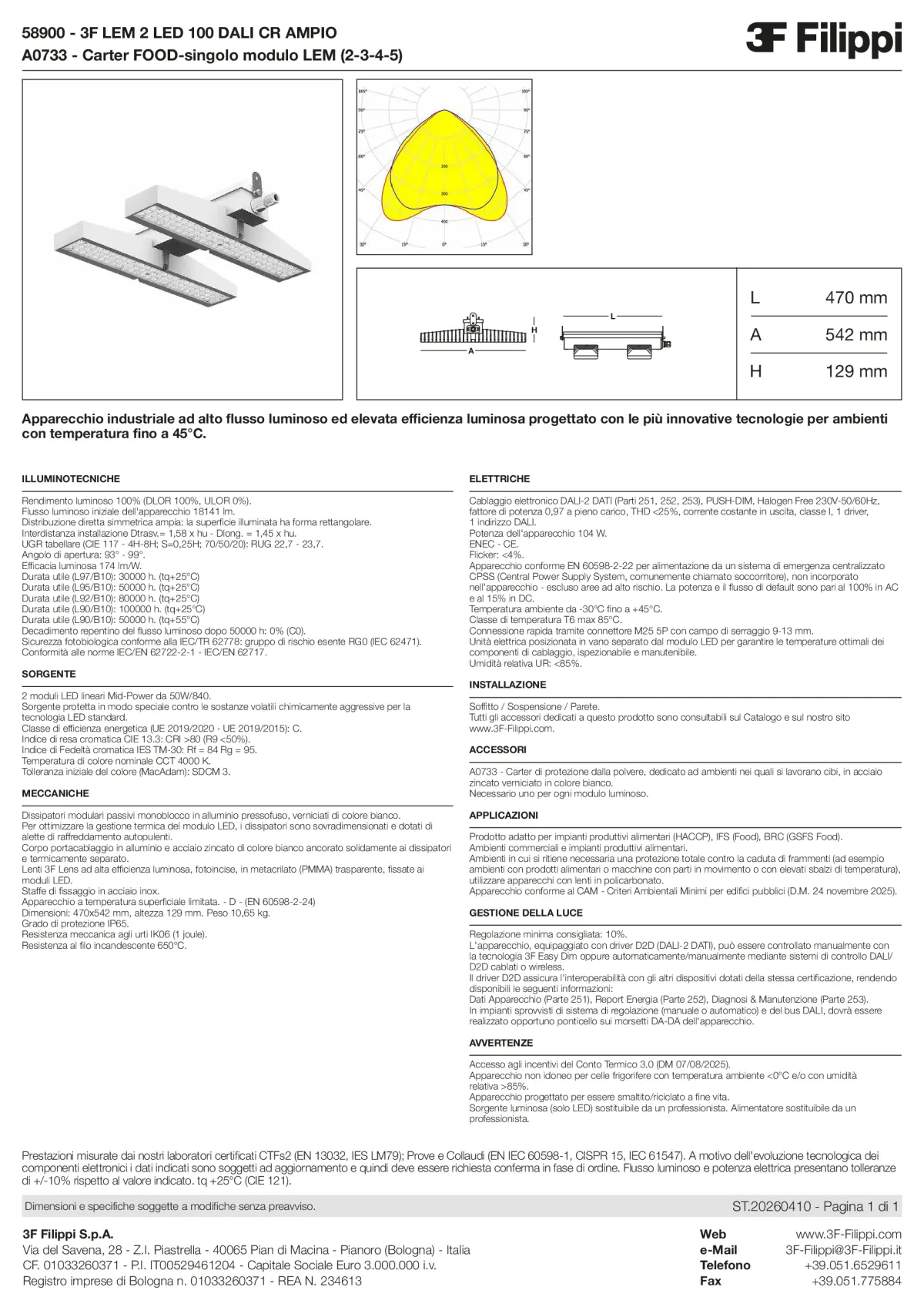 58900+A0733 - 3F LEM 2 LED 100 DALI CR AMPIO + FOOD - Datasheet - it