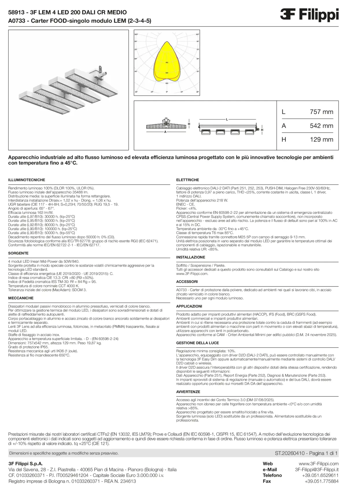 58913+A0733 - 3F LEM 4 LED 200 DALI CR MEDIO + FOOD - Datasheet - it
