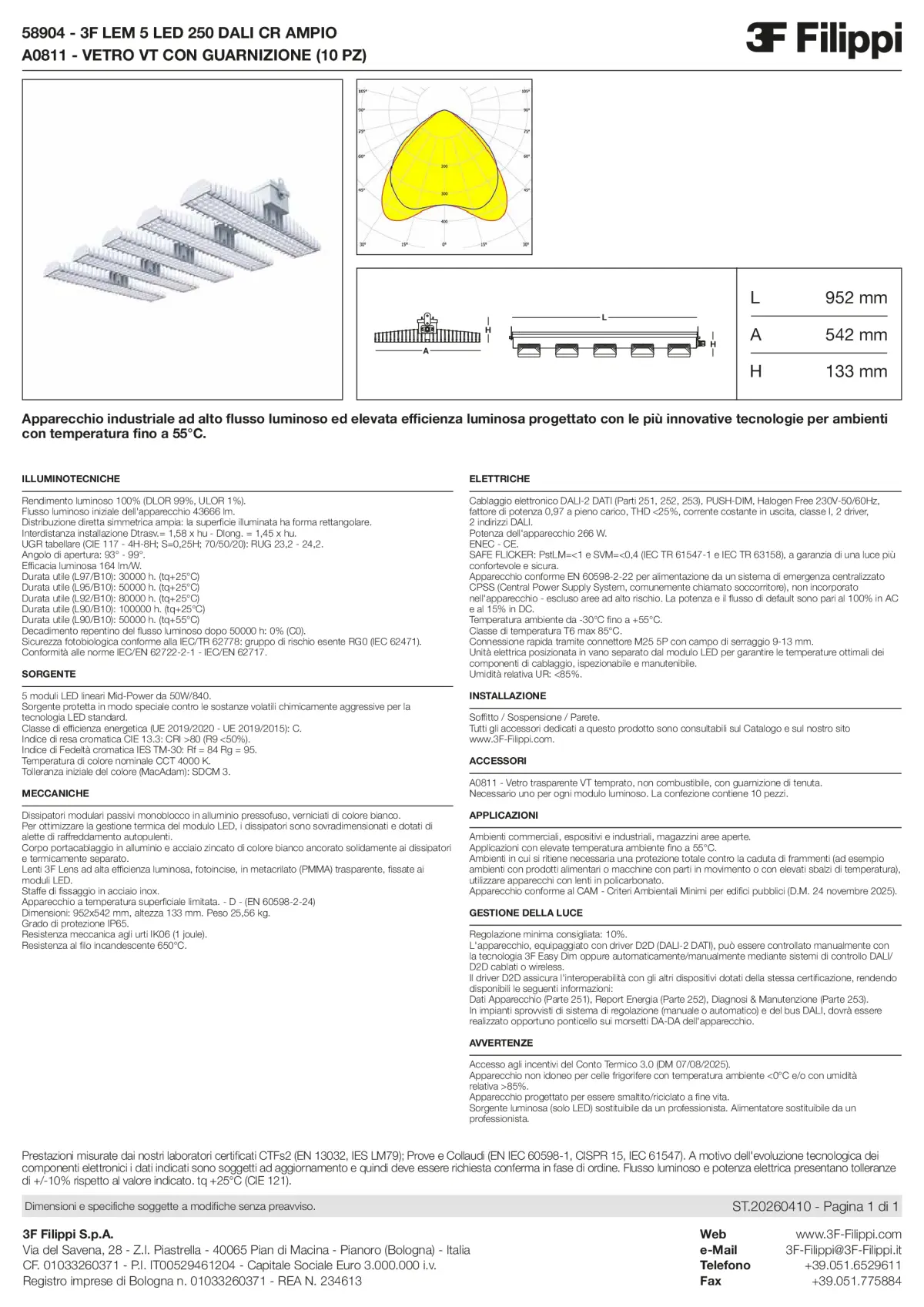 58904+A0811 - 3F LEM 5 LED 250 DALI CR AMPIO + VT - Datasheet - it