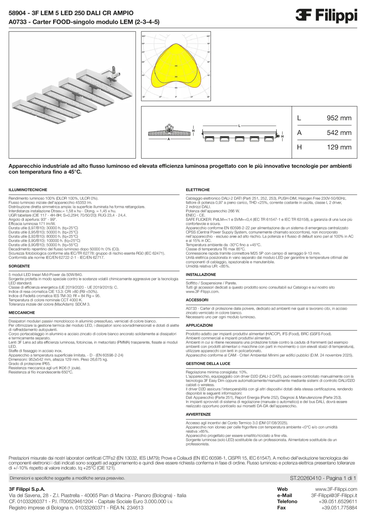 58904+A0733 - 3F LEM 5 LED 250 DALI CR AMPIO + FOOD - Datasheet - it