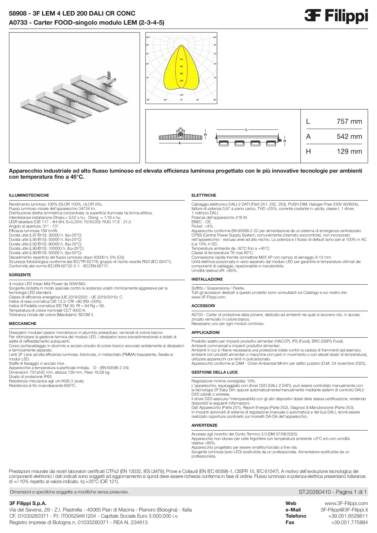 58908+A0733 - 3F LEM 4 LED 200 DALI CR CONC + FOOD - Datasheet - it