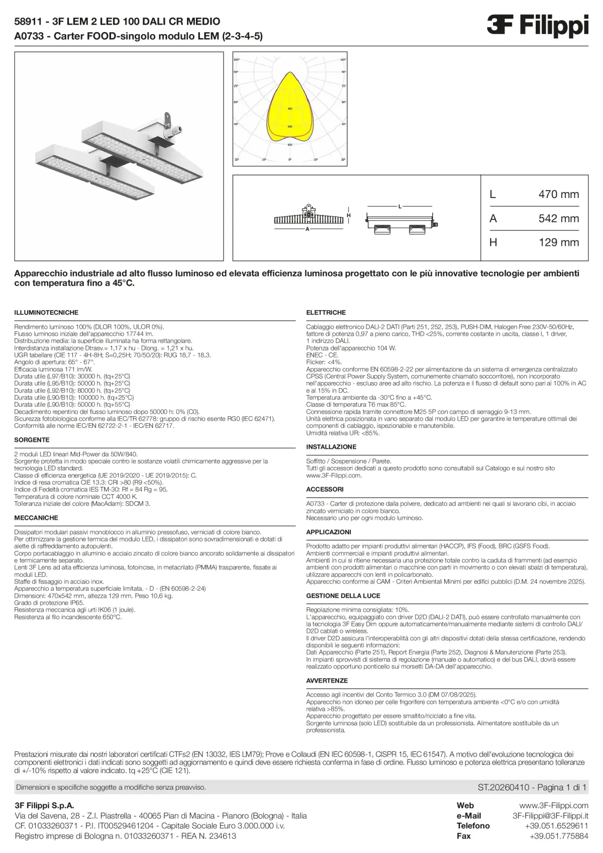 58911+A0733 - 3F LEM 2 LED 100 DALI CR MEDIO + FOOD - Datasheet - it