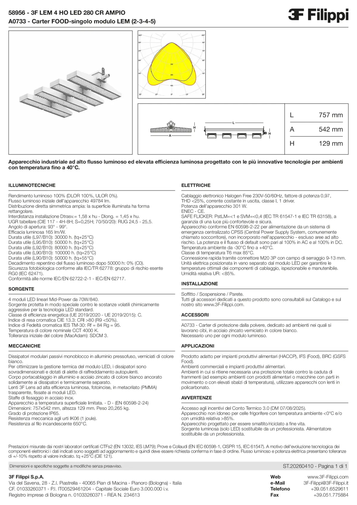 58956+A0733 - 3F LEM 4 HO LED 280 CR AMPIO + FOOD - Datasheet - it