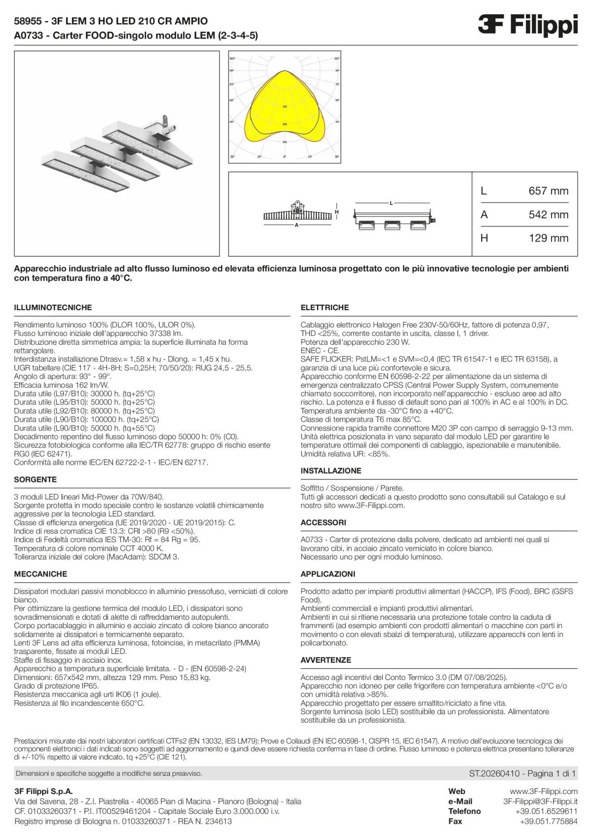 58955+A0733 - 3F LEM 3 HO LED 210 CR AMPIO + FOOD - Datasheet - it