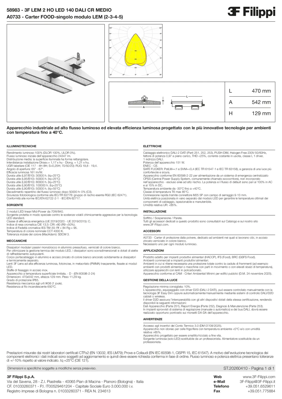 58983+A0733 - 3F LEM 2 HO LED 140 DALI CR MEDIO + FOOD - Datasheet - it