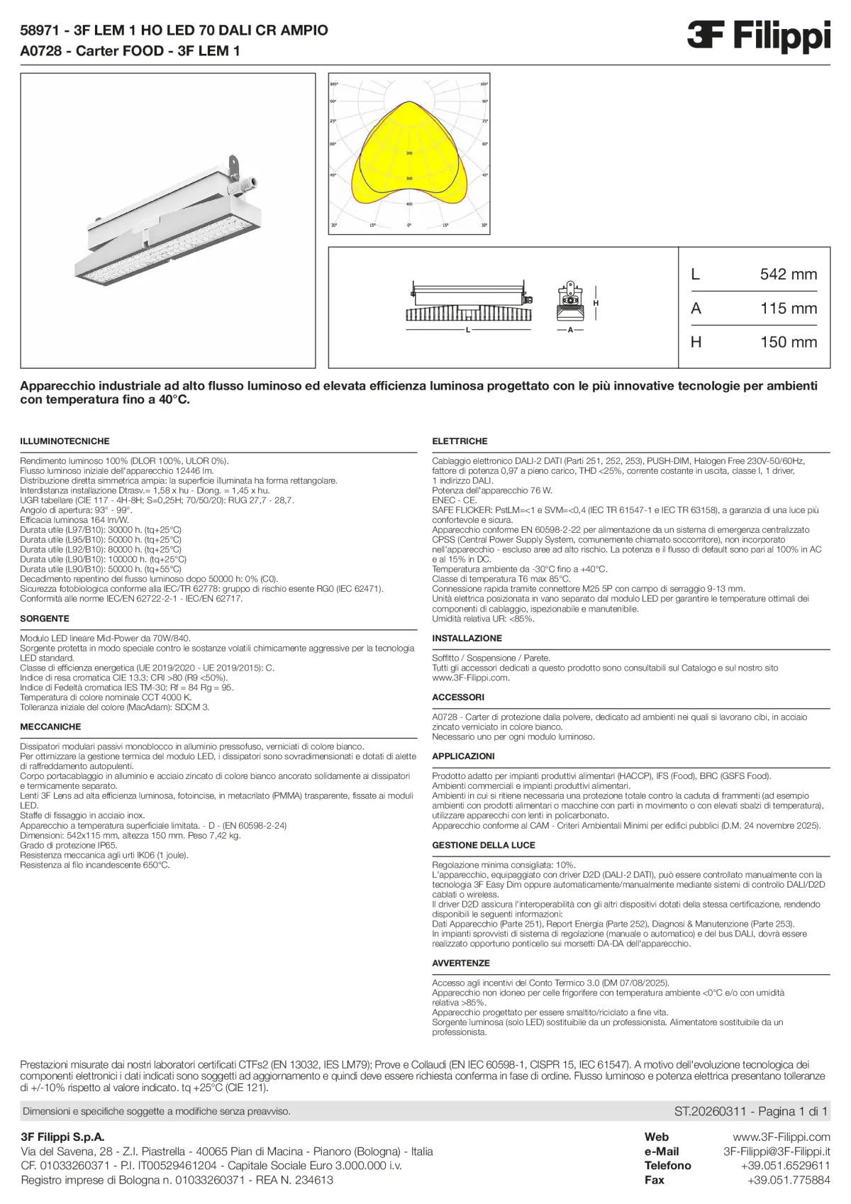 58971+A0728 - 3F LEM 1 HO LED 70 DALI CR AMPIO + FOOD - Datasheet - it