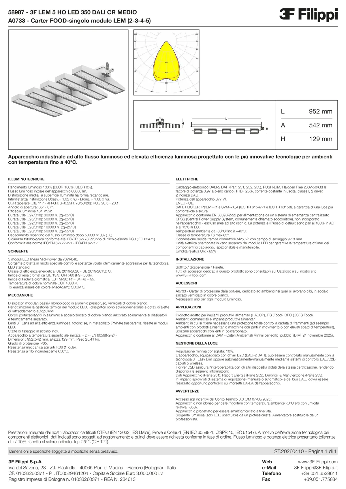 58987+A0733 - 3F LEM 5 HO LED 350 DALI CR MEDIO + FOOD - Datasheet - it