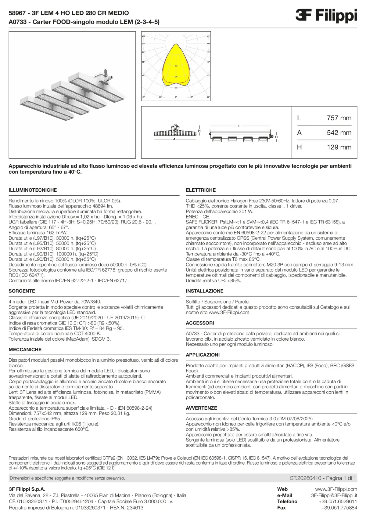 58967+A0733 - 3F LEM 4 HO LED 280 CR MEDIO + FOOD - Datasheet - it