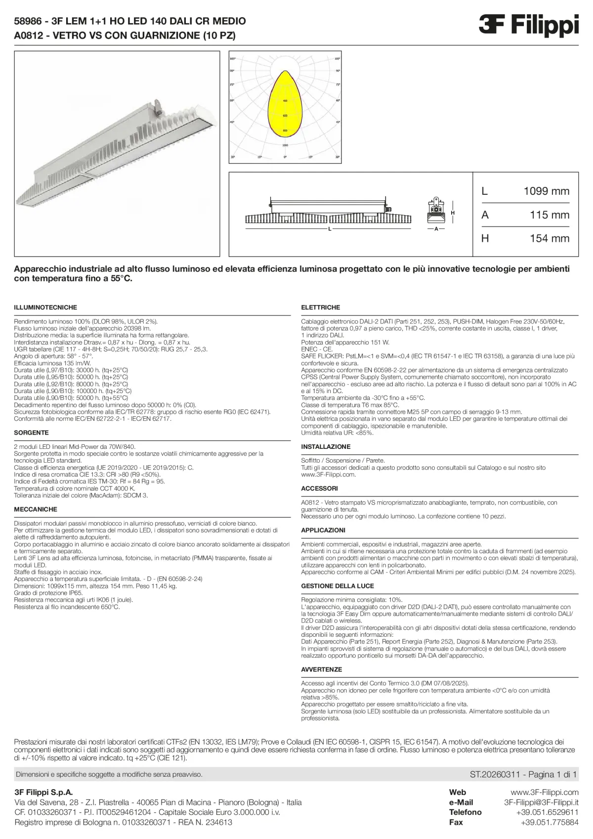 58986+A0812 - 3F LEM 1+1 HO LED 140 DALI CR MEDIO + VS - Datasheet - it