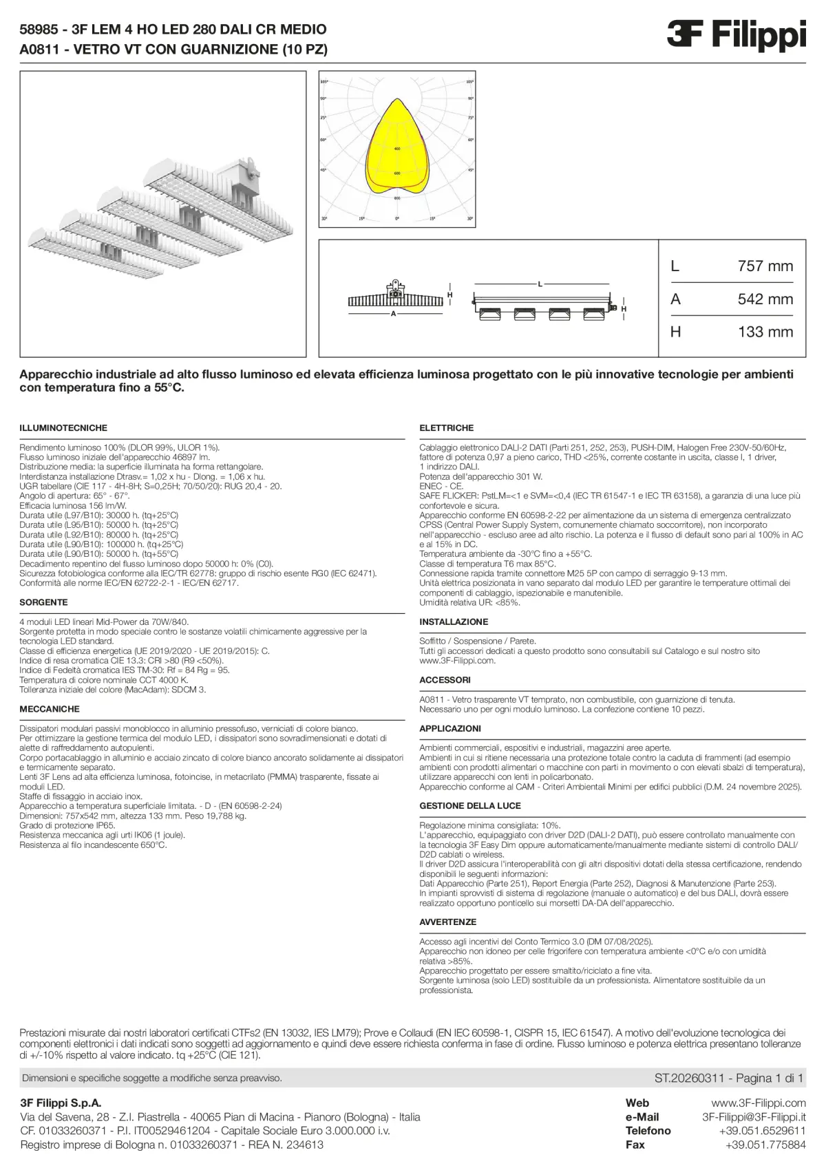 58985+A0811 - 3F LEM 4 HO LED 280 DALI CR MEDIO + VT - Datasheet - it