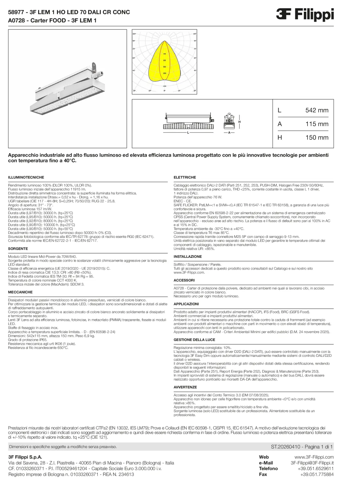 58977+A0728 - 3F LEM 1 HO LED 70 DALI CR CONC + FOOD - Datasheet - it