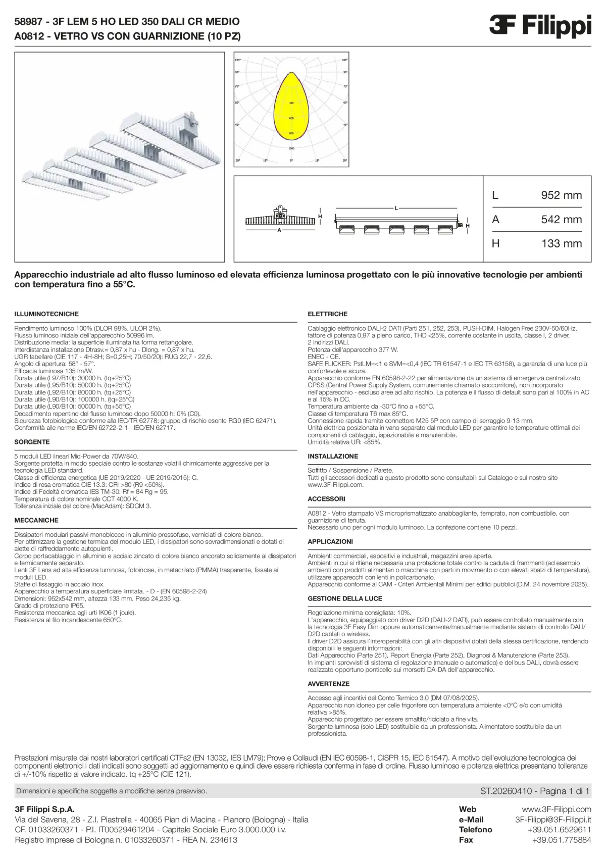 58987+A0812 - 3F LEM 5 HO LED 350 DALI CR MEDIO + VS - Datasheet - it