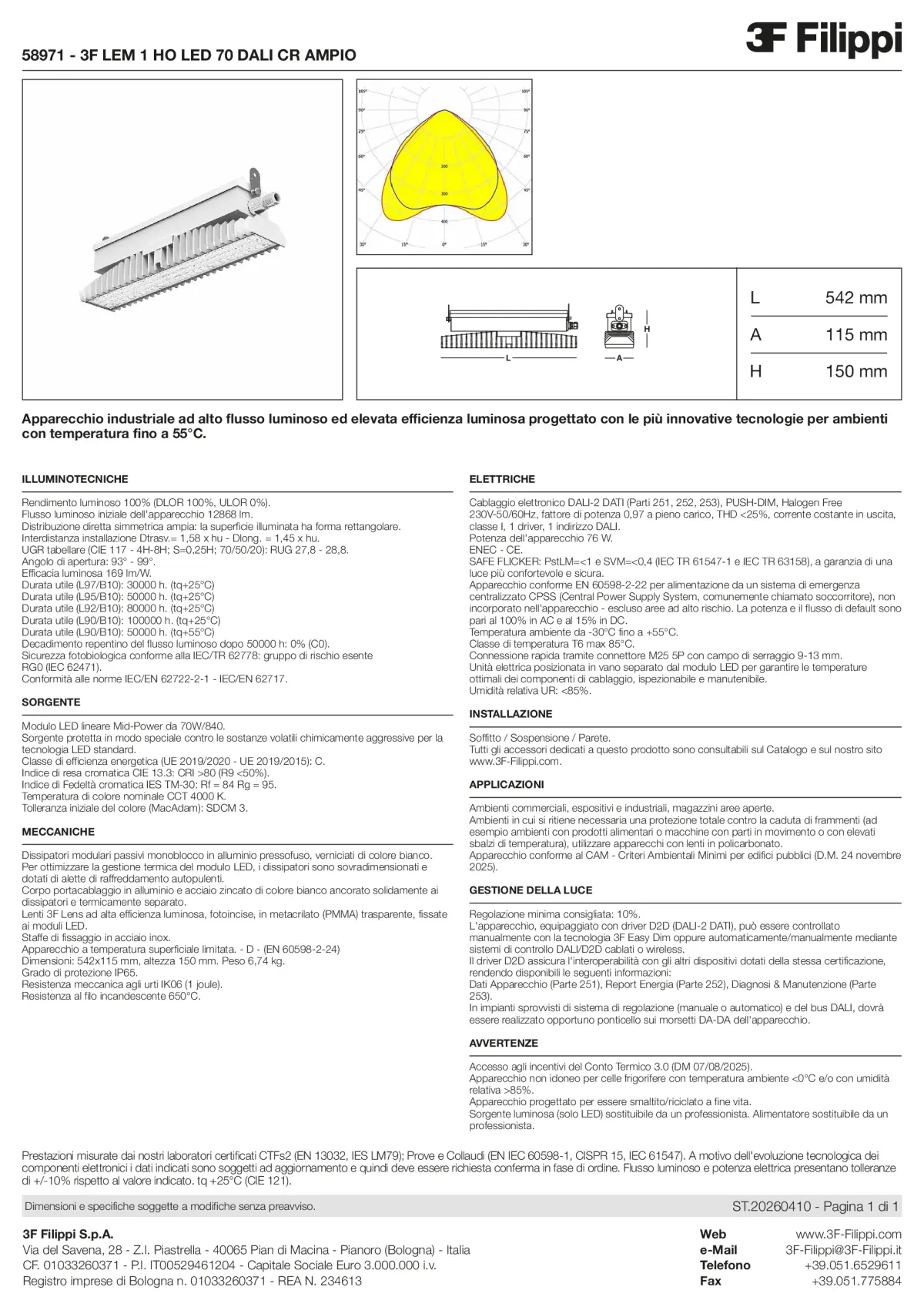 58971 - 3F LEM 1 HO LED 70 DALI CR AMPIO - Datasheet - it