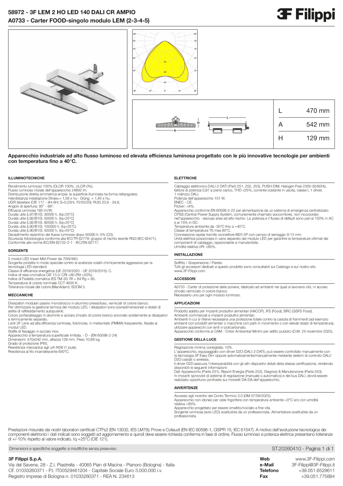 58972+A0733 - 3F LEM 2 HO LED 140 DALI CR AMPIO + FOOD - Datasheet - it