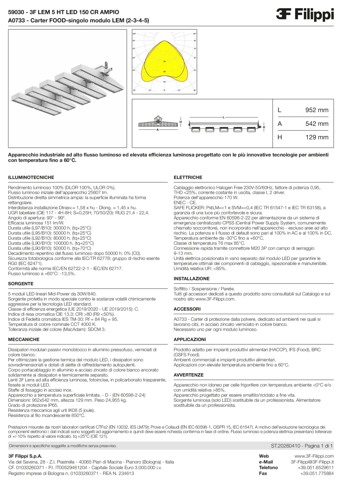 59030+A0733 - 3F LEM 5 HT LED 150 CR AMPIO + FOOD - Datasheet - it
