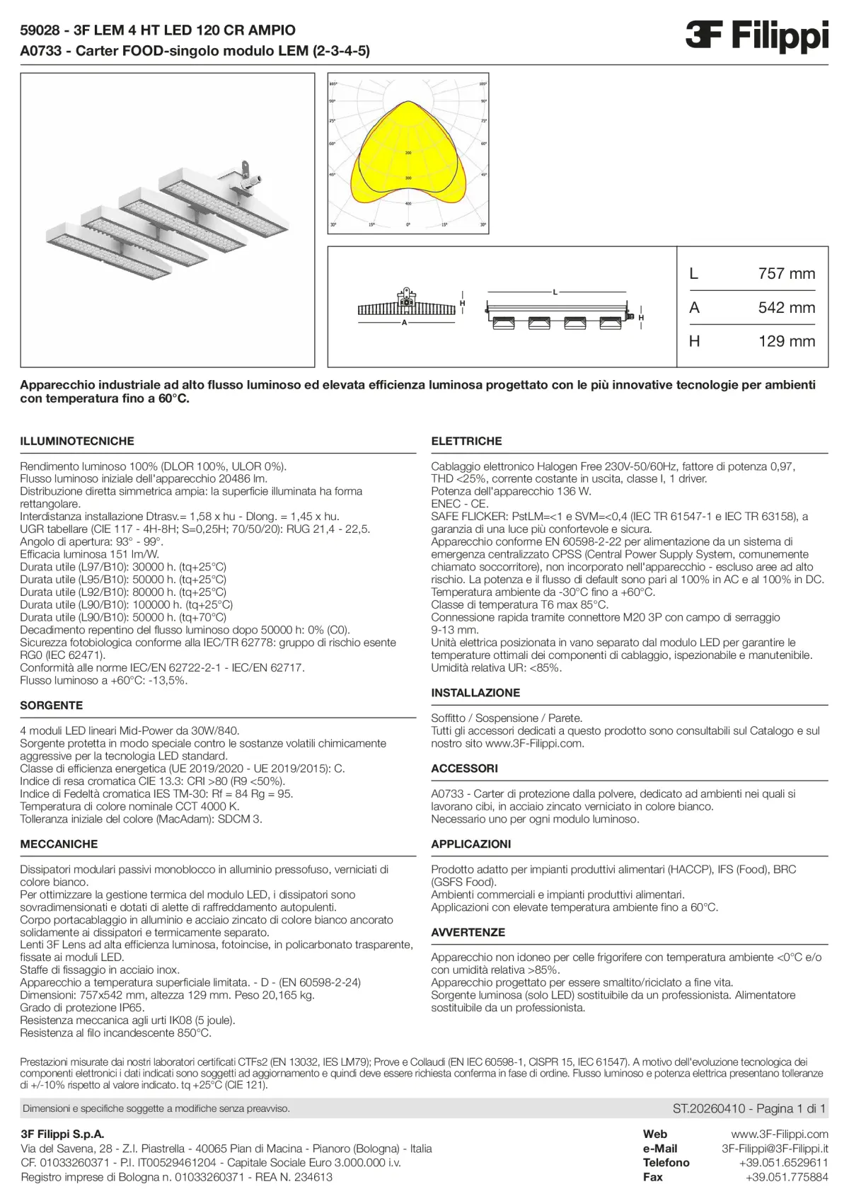 59028+A0733 - 3F LEM 4 HT LED 120 CR AMPIO + FOOD - Datasheet - it