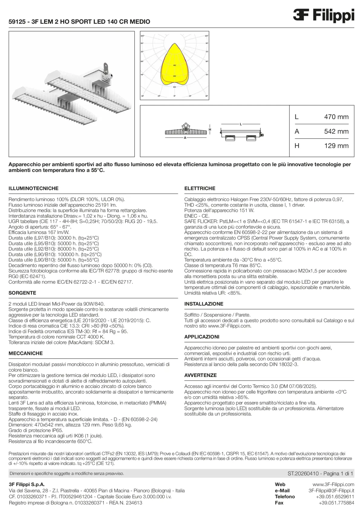 59125 - 3F LEM 2 HO SPORT LED 140 CR MEDIO - Datasheet - it