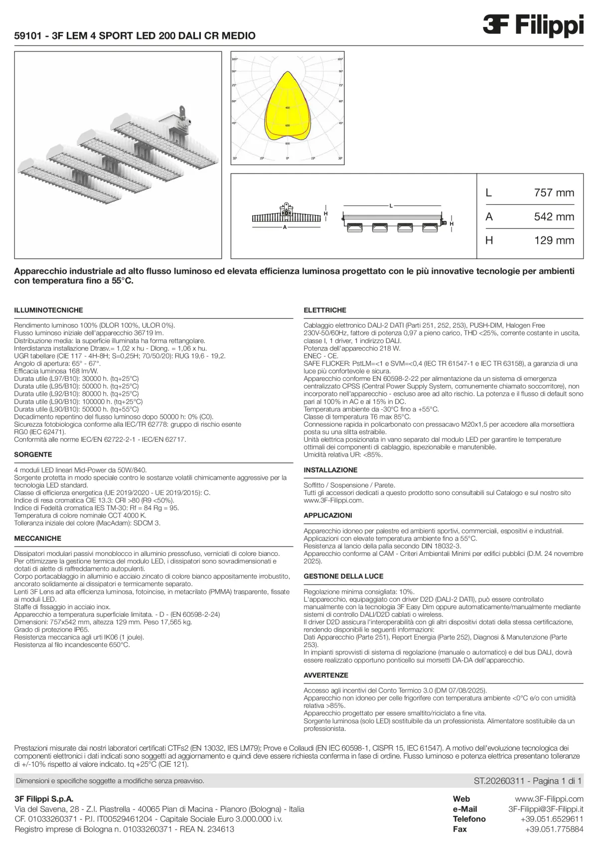 59101 - 3F LEM 4 SPORT LED 200 DALI CR MEDIO - Datasheet - it