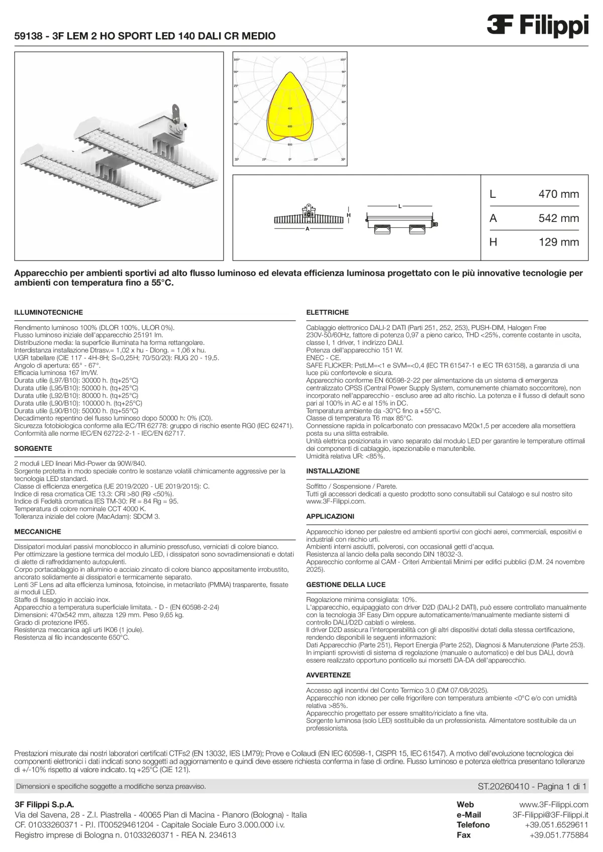 59138 - 3F LEM 2 HO SPORT LED 140 DALI CR MEDIO - Datasheet - it