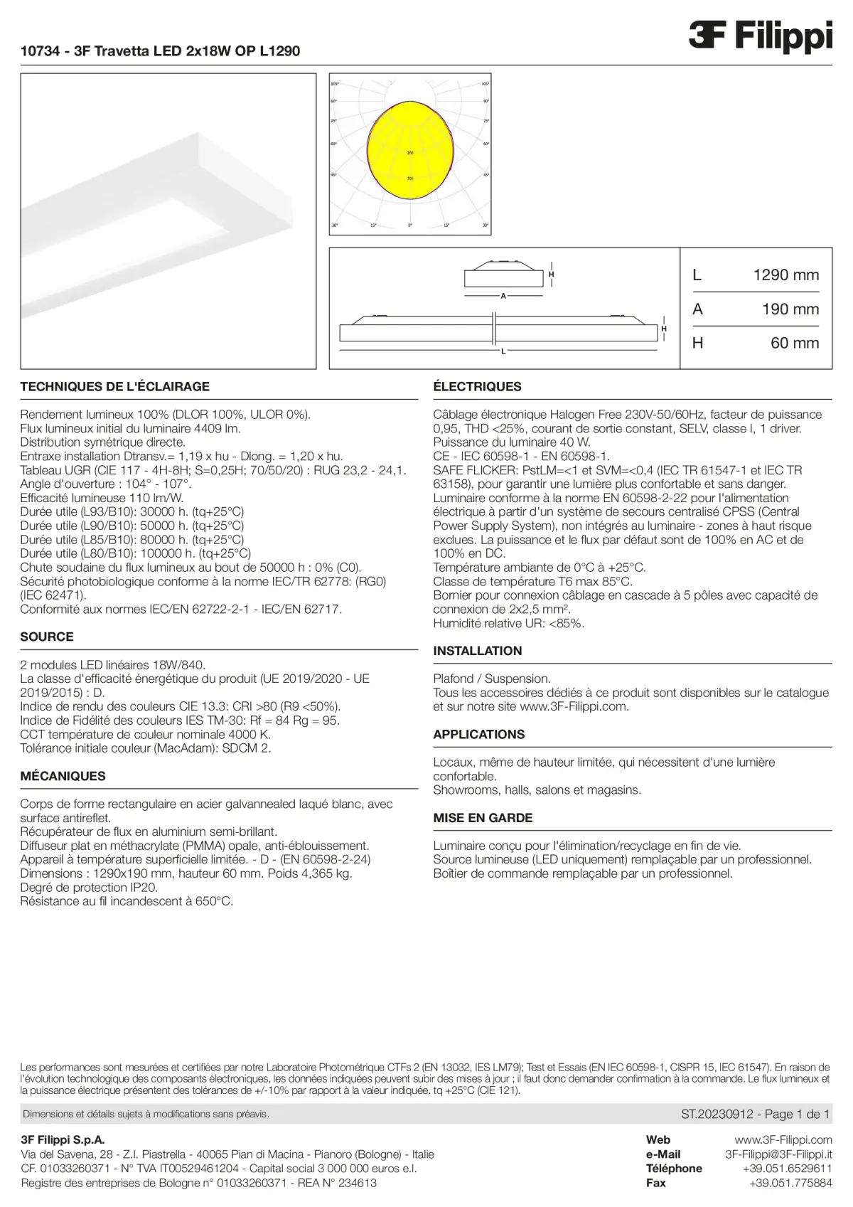 10734 - 3F Travetta LED 2x18W OP L1290 - Datasheet - fr