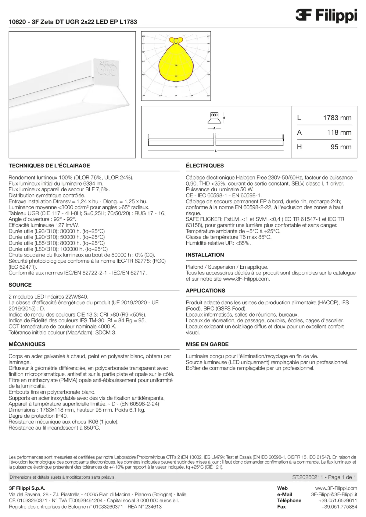10620 - 3F Zeta DT UGR 2x22 LED EP L1783 - Datasheet - fr