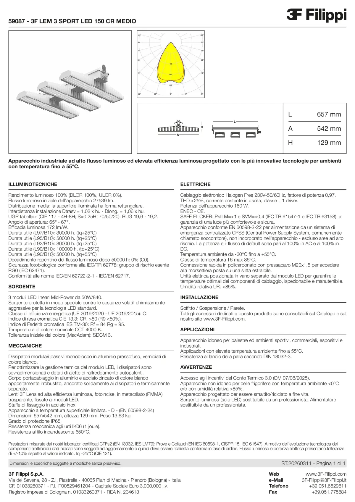 59087 - 3F LEM 3 SPORT LED 150 CR MEDIO - Datasheet - it