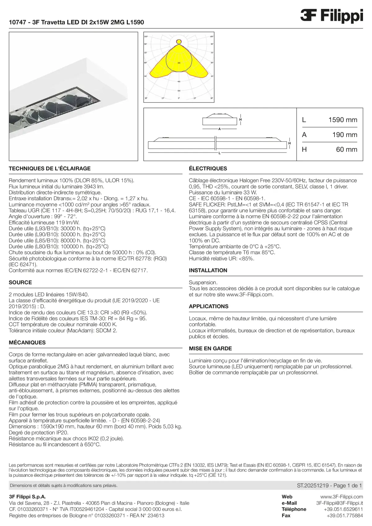 10747 - 3F Travetta LED DI 2x15W 2MG L1590 - Datasheet - fr