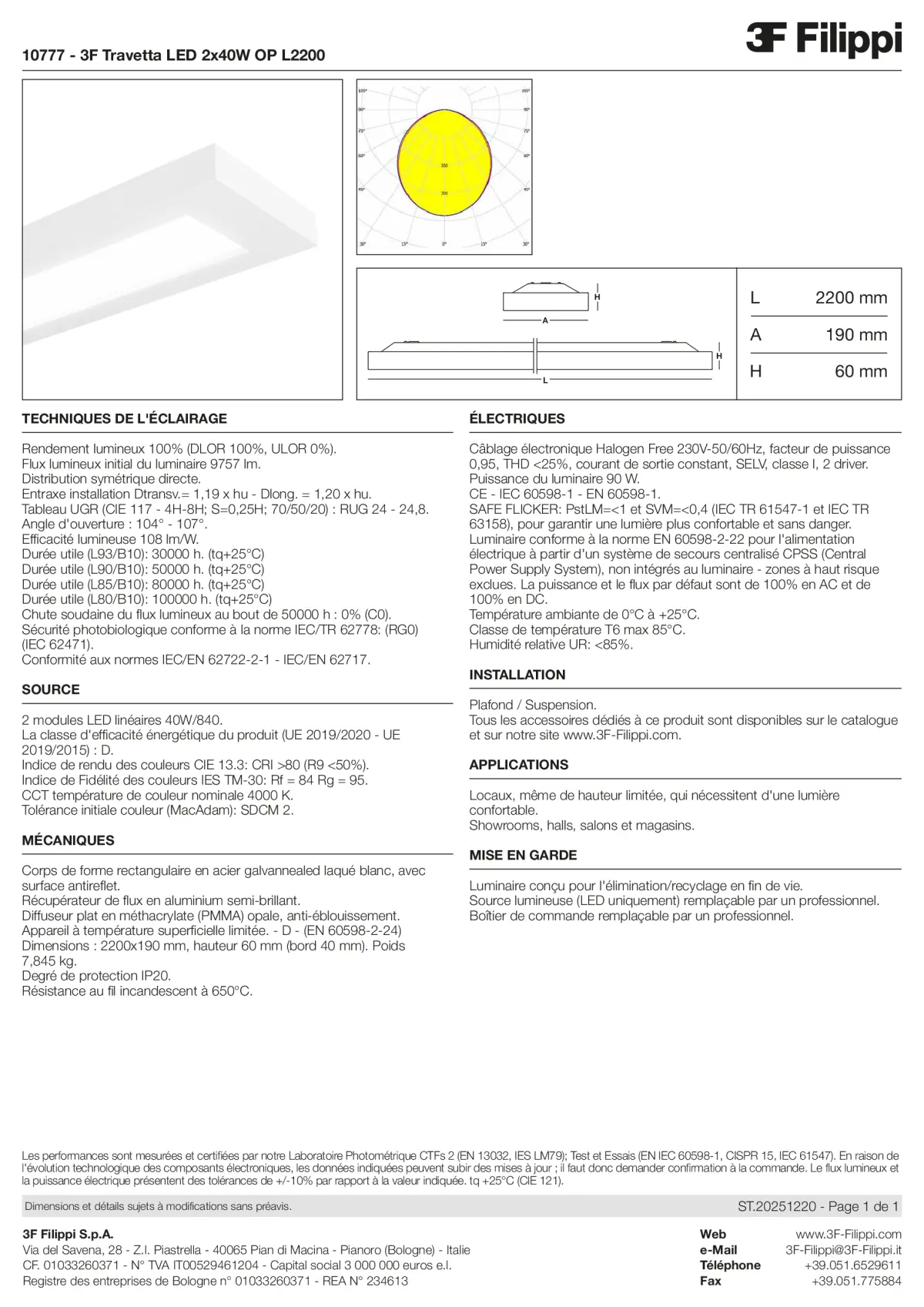 10777 - 3F Travetta LED 2x40W OP L2200 - Datasheet - fr