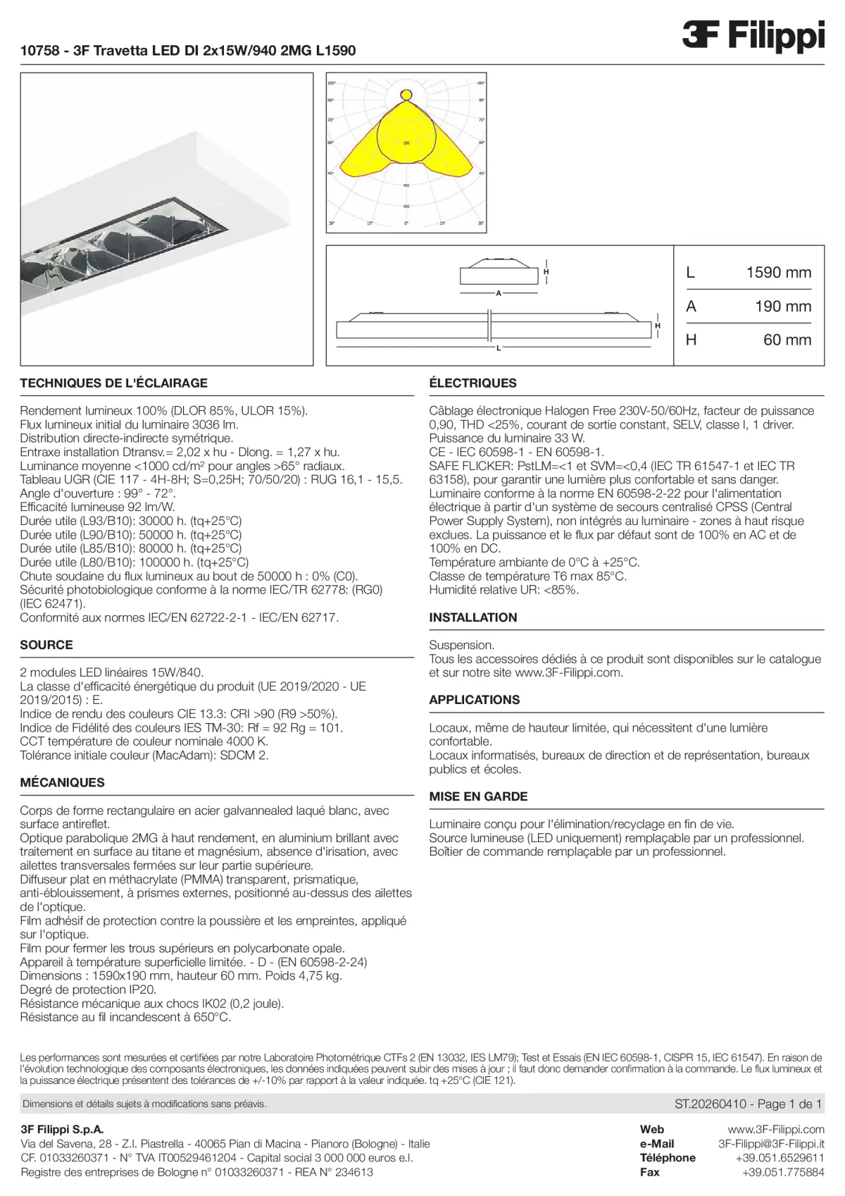 10758 - 3F Travetta LED DI 2x15W-940 2MG L1590 - Datasheet - fr