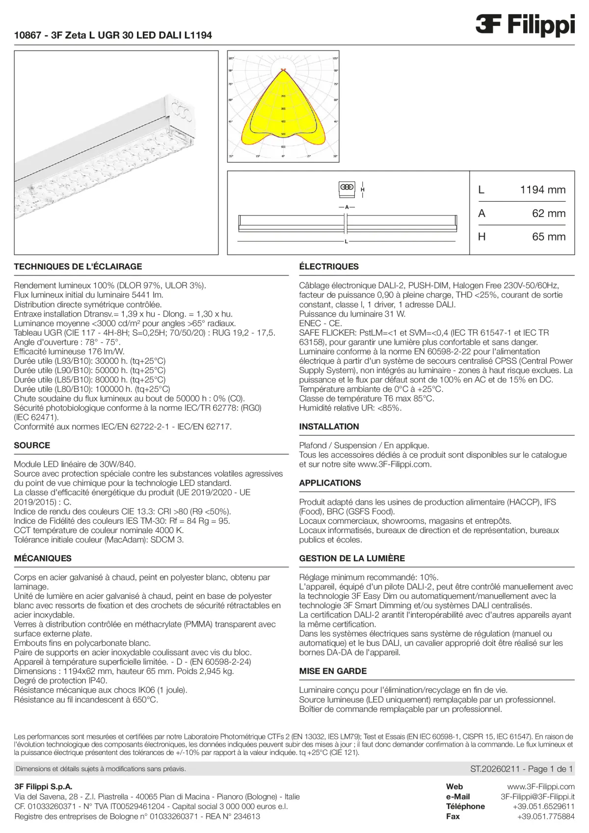 10867 - 3F Zeta L UGR 30 LED DALI L1194 - Datasheet - fr