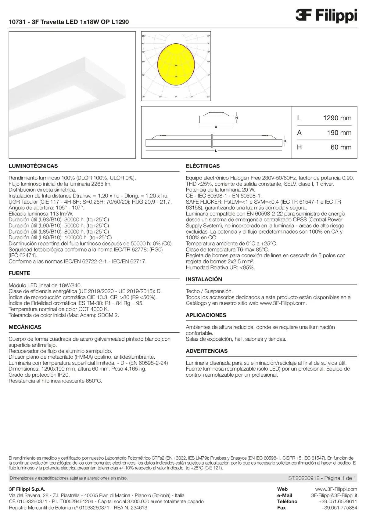 10731 - 3F Travetta LED 1x18W OP L1290 - Datasheet - es