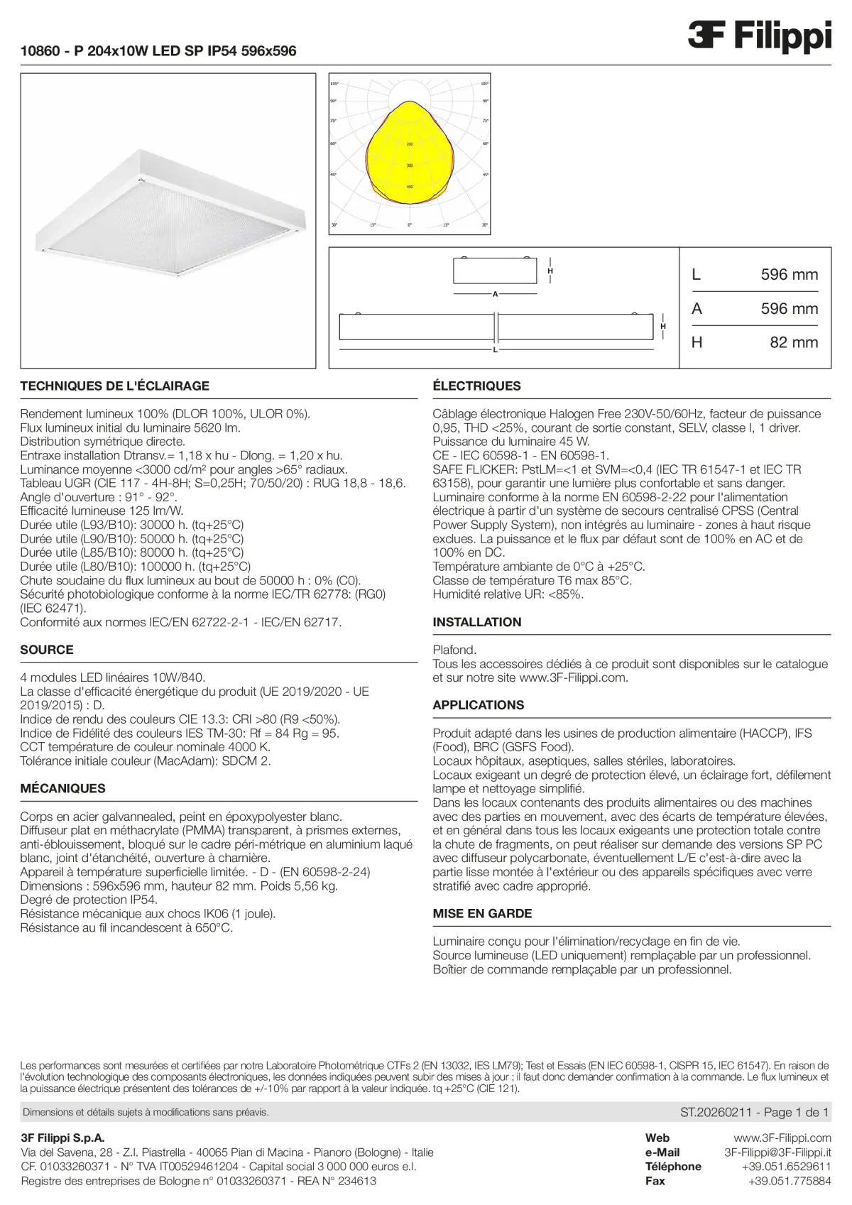 10860 - P 204x10W LED SP IP54 596x596 - Datasheet - fr