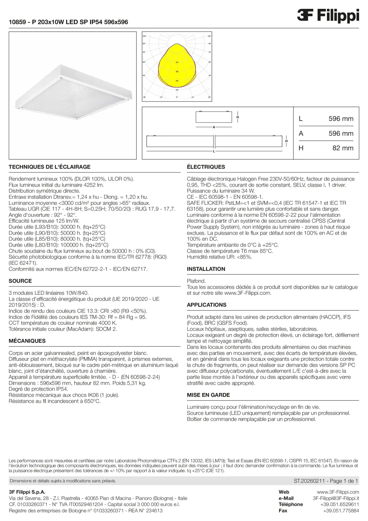 10859 - P 203x10W LED SP IP54 596x596 - Datasheet - fr