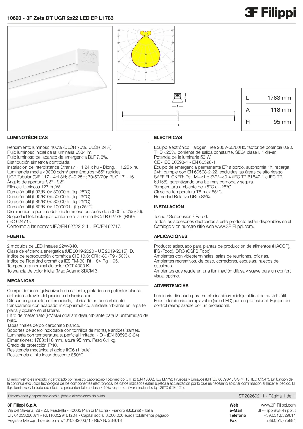 10620 - 3F Zeta DT UGR 2x22 LED EP L1783 - Datasheet - es