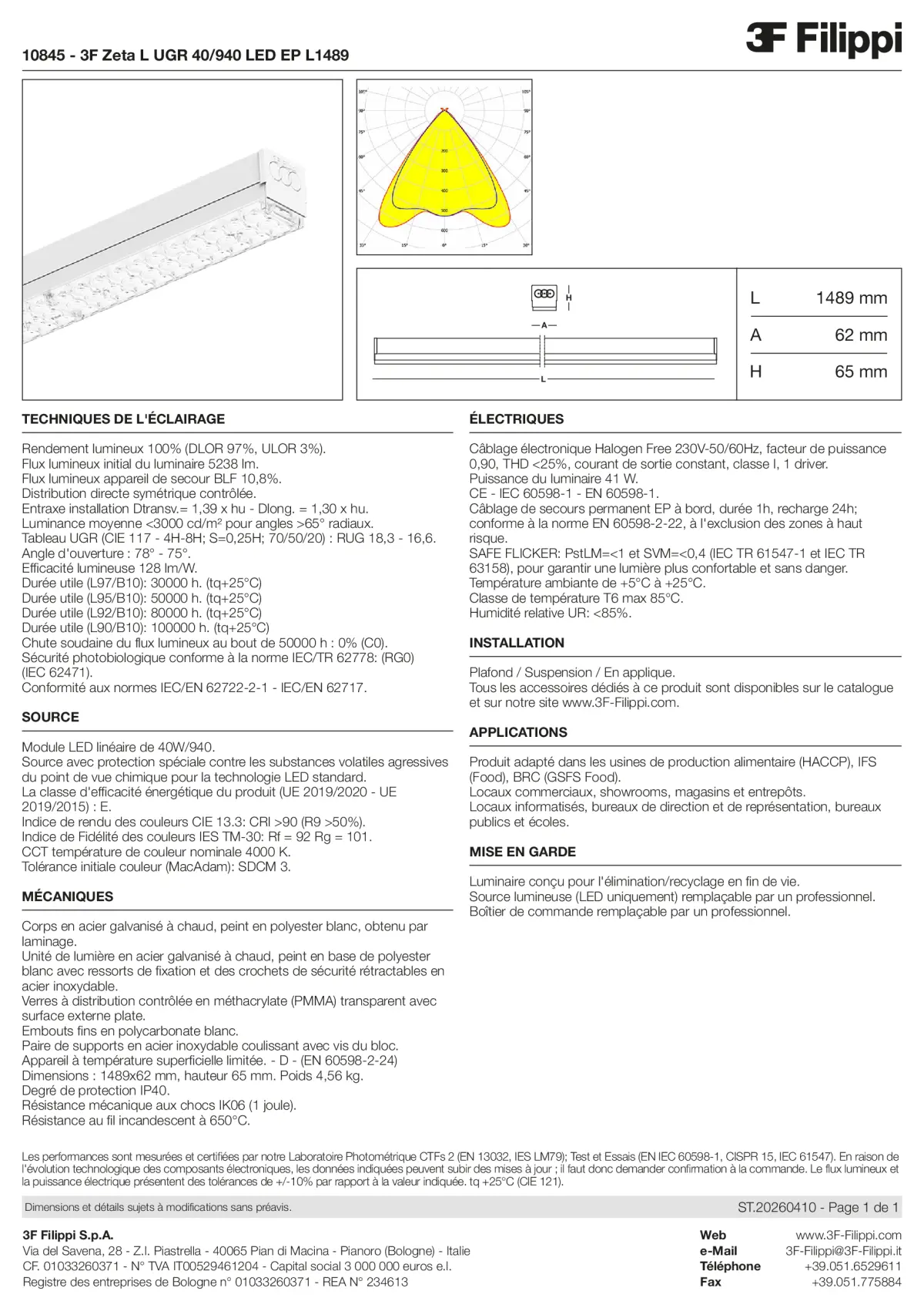 10845 - 3F Zeta L UGR 40-940 LED EP L1489 - Datasheet - fr